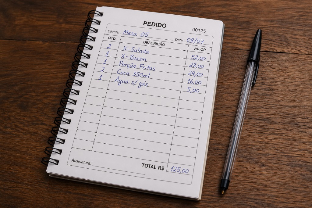 Pedido em caderno de papel